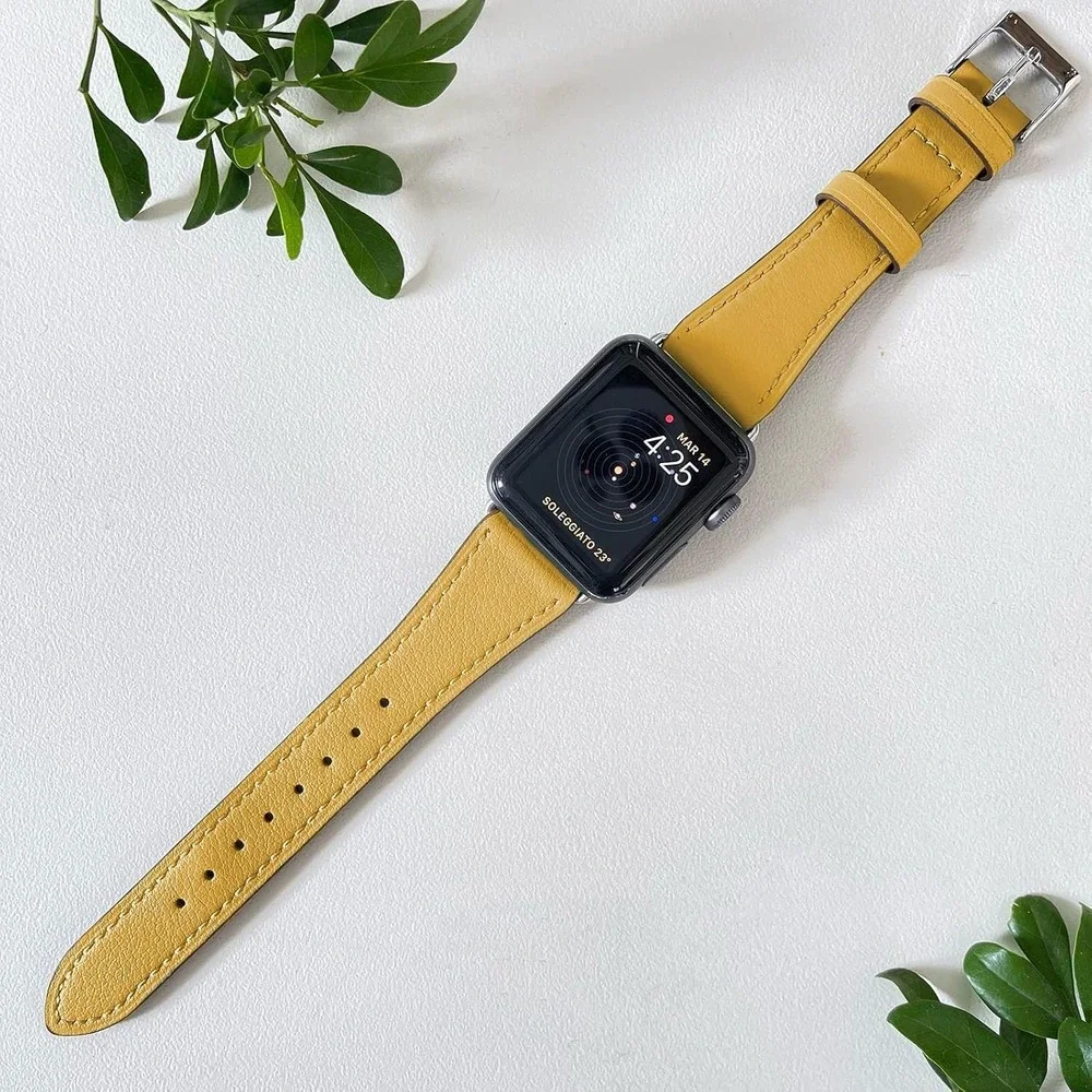 Genuine Yellow Italian Leather Watch Band 44/45/46/49MM Apple Watch Strap New